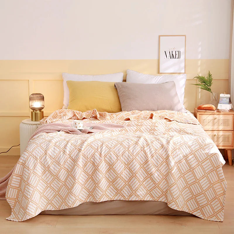 Cotton Gauze Lightweight Summer Cooling Blanket and Bedspread - Plaid Picnic and Sofa Bedding Coverlet for Napping and Sleeping
