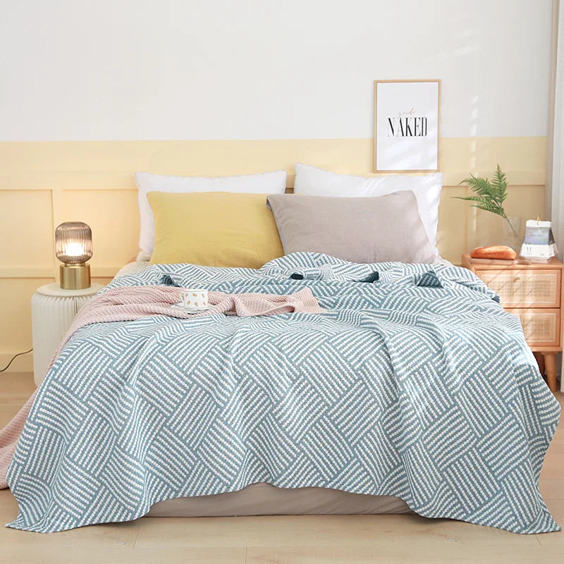 Cotton Gauze Lightweight Summer Cooling Blanket and Bedspread - Plaid Picnic and Sofa Bedding Coverlet for Napping and Sleeping