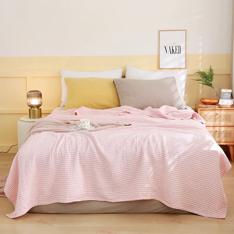 Cotton Gauze Lightweight Summer Cooling Blanket and Bedspread - Plaid Picnic and Sofa Bedding Coverlet for Napping and Sleeping
