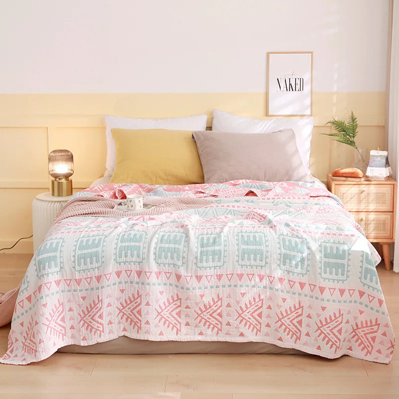 Cotton Gauze Lightweight Summer Cooling Blanket and Bedspread - Plaid Picnic and Sofa Bedding Coverlet for Napping and Sleeping