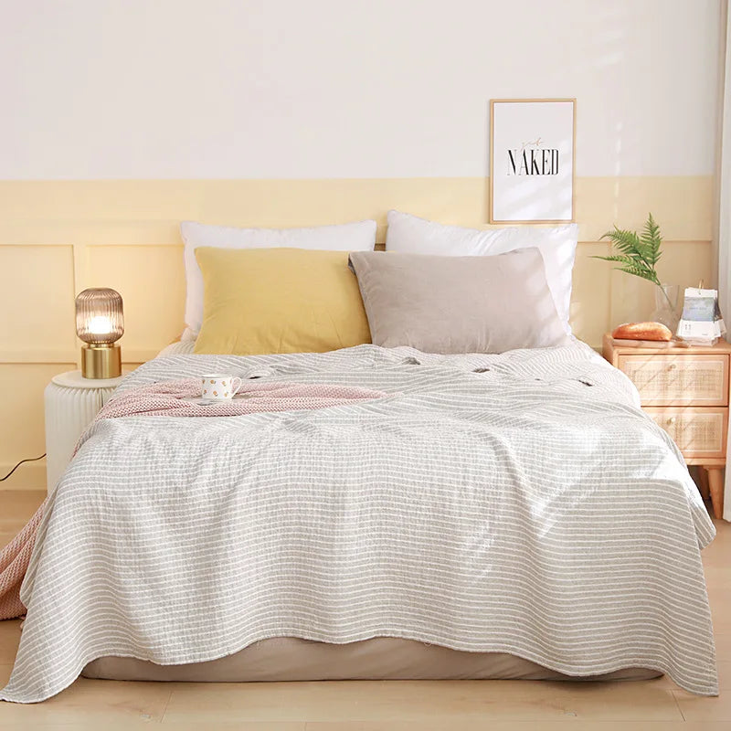 Cotton Gauze Lightweight Summer Cooling Blanket and Bedspread - Plaid Picnic and Sofa Bedding Coverlet for Napping and Sleeping