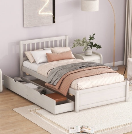 Modern Design Wooden Twin Size Platform Bed With 2 Drawers