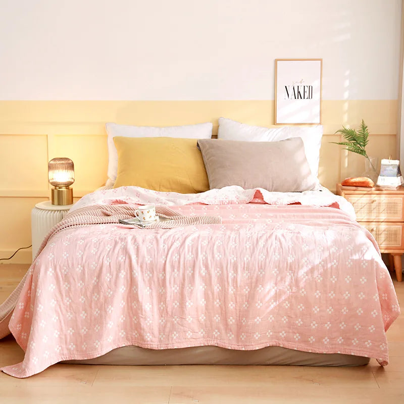 Cotton Gauze Lightweight Summer Cooling Blanket and Bedspread - Plaid Picnic and Sofa Bedding Coverlet for Napping and Sleeping