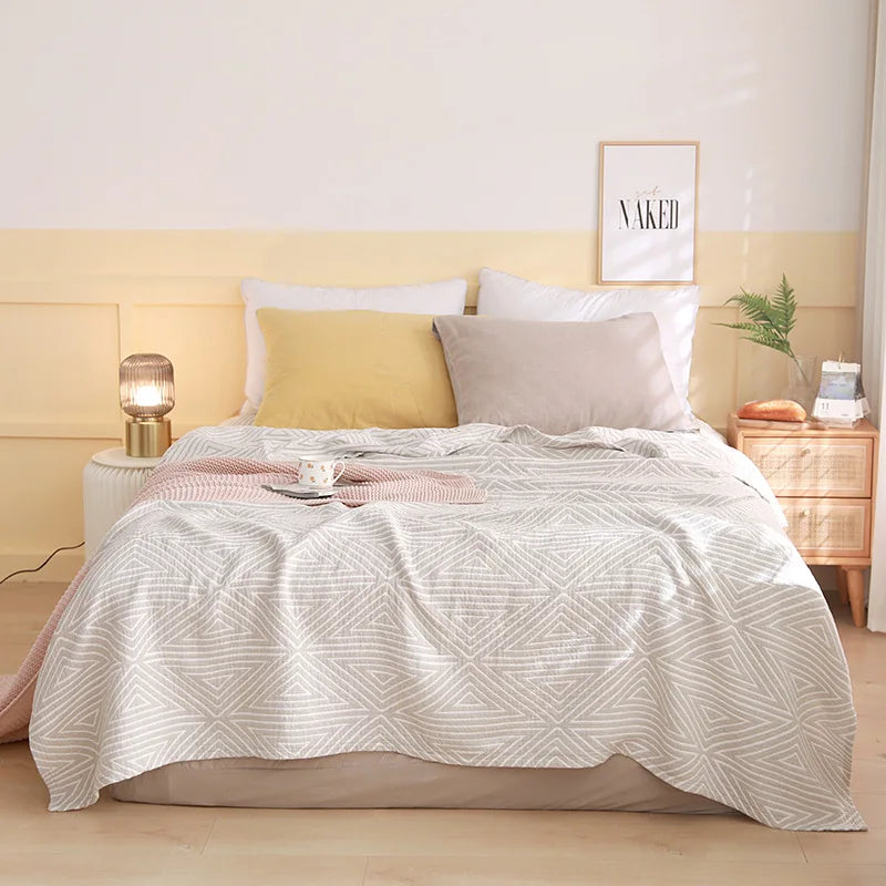Cotton Gauze Lightweight Summer Cooling Blanket and Bedspread - Plaid Picnic and Sofa Bedding Coverlet for Napping and Sleeping