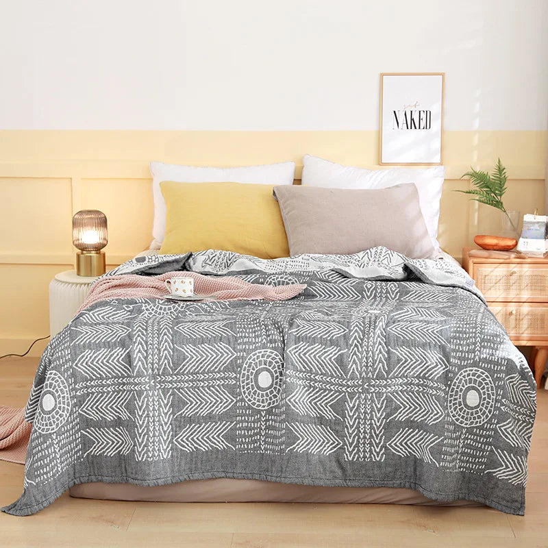 Cotton Gauze Lightweight Summer Cooling Blanket and Bedspread - Plaid Picnic and Sofa Bedding Coverlet for Napping and Sleeping