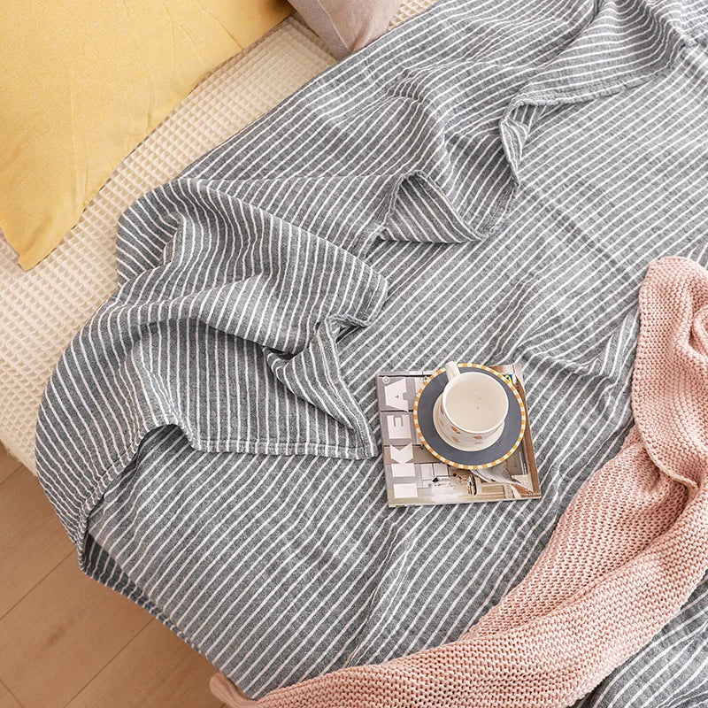 Cotton Gauze Lightweight Summer Cooling Blanket and Bedspread - Plaid Picnic and Sofa Bedding Coverlet for Napping and Sleeping