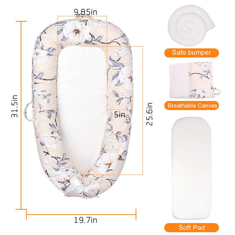 Baby Nest Lounger - Breathable Cotton Newborn Bed with Safe Bumpers