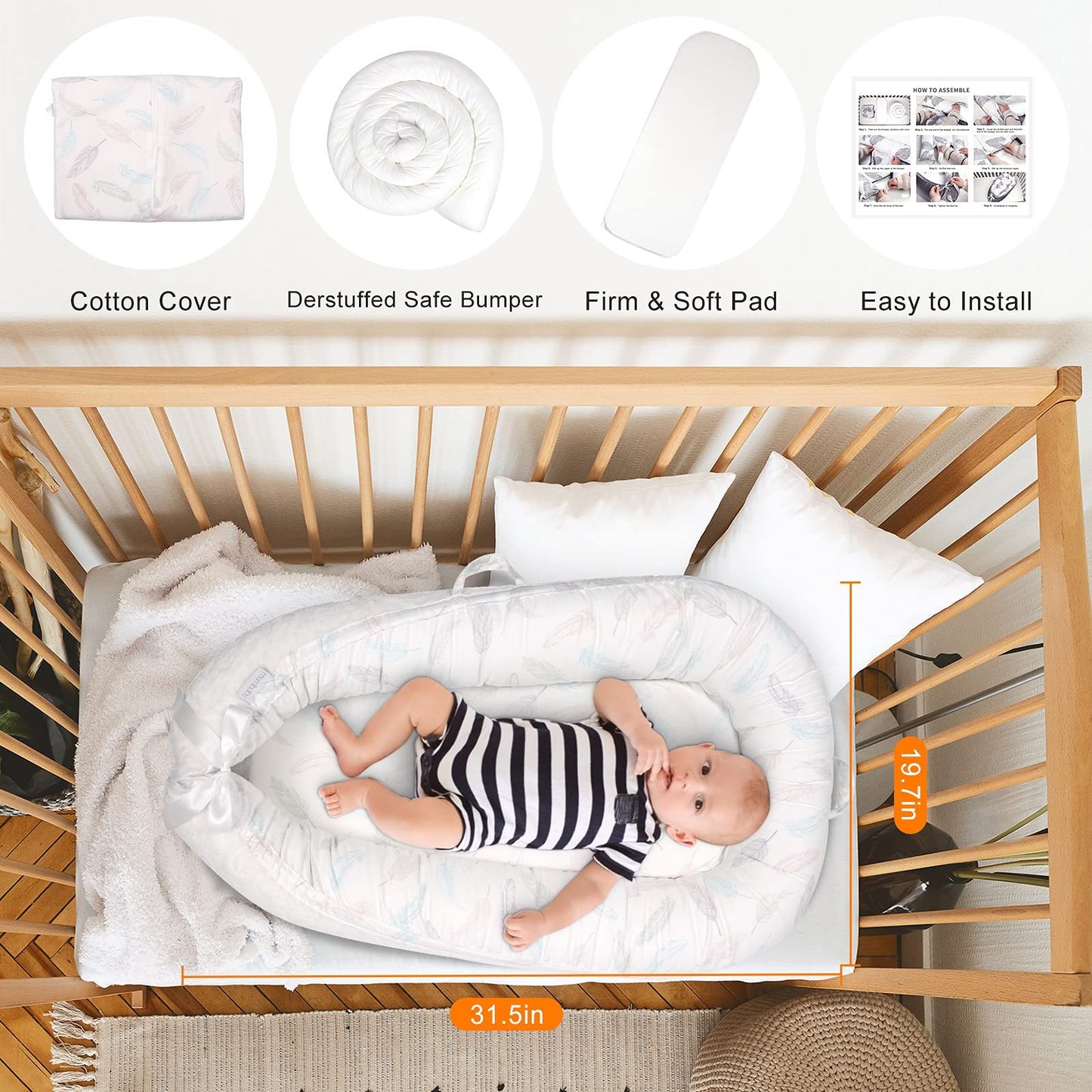 Baby Nest Lounger - Breathable Cotton Newborn Bed with Safe Bumpers