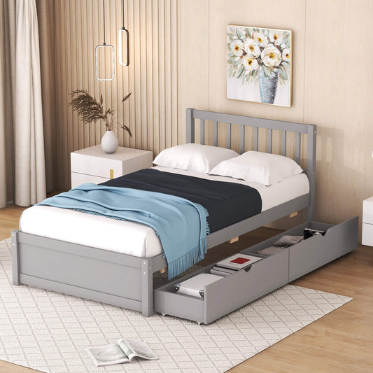 Modern Design Wooden Twin Size Platform Bed With 2 Drawers