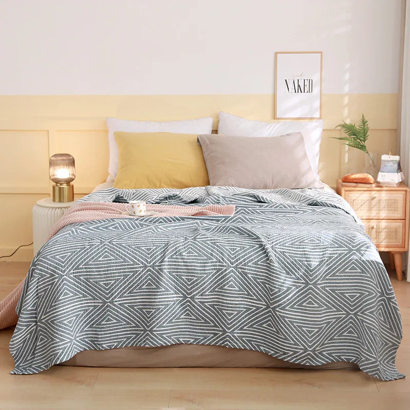 Cotton Gauze Lightweight Summer Cooling Blanket and Bedspread - Plaid Picnic and Sofa Bedding Coverlet for Napping and Sleeping