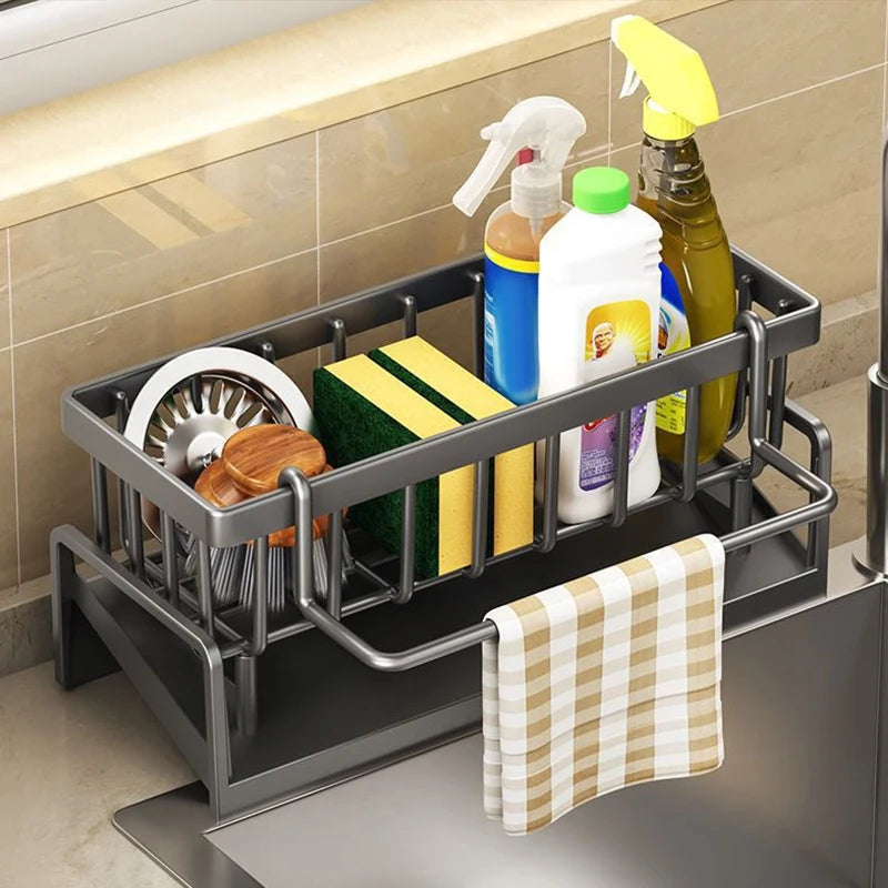 Kitchen Sink Drain Rack Organizer Abs Plastic Self-Draining Sink Shelf Soap Sponge Holder Dishcloth Towel Rack Filter Basket