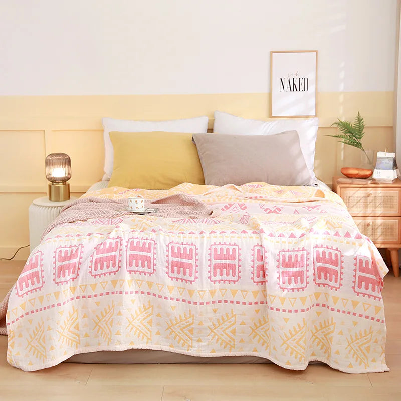 Cotton Gauze Lightweight Summer Cooling Blanket and Bedspread - Plaid Picnic and Sofa Bedding Coverlet for Napping and Sleeping