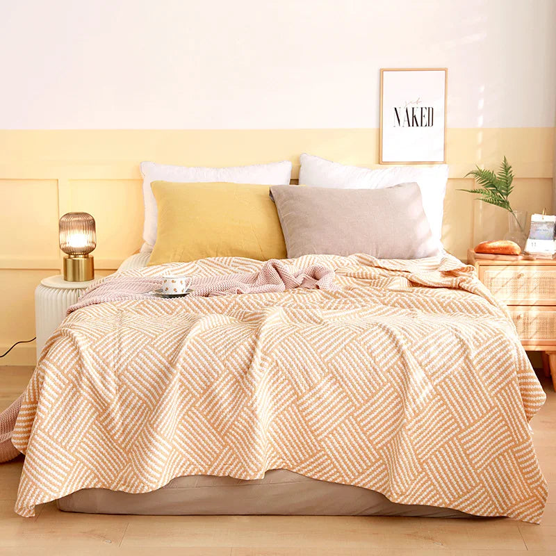 Cotton Gauze Lightweight Summer Cooling Blanket and Bedspread - Plaid Picnic and Sofa Bedding Coverlet for Napping and Sleeping