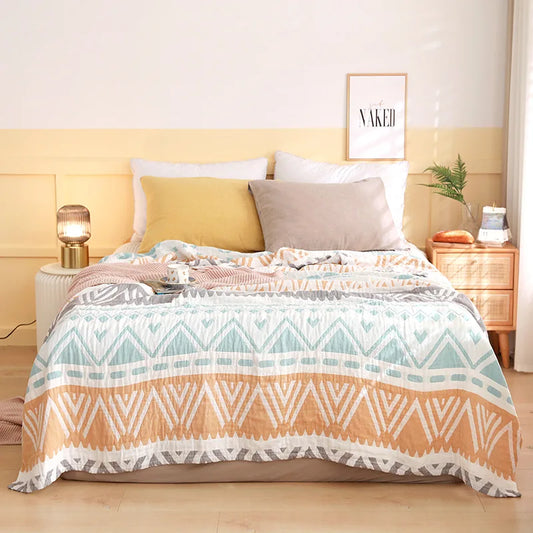 Cotton Gauze Lightweight Summer Cooling Blanket and Bedspread - Plaid Picnic and Sofa Bedding Coverlet for Napping and Sleeping