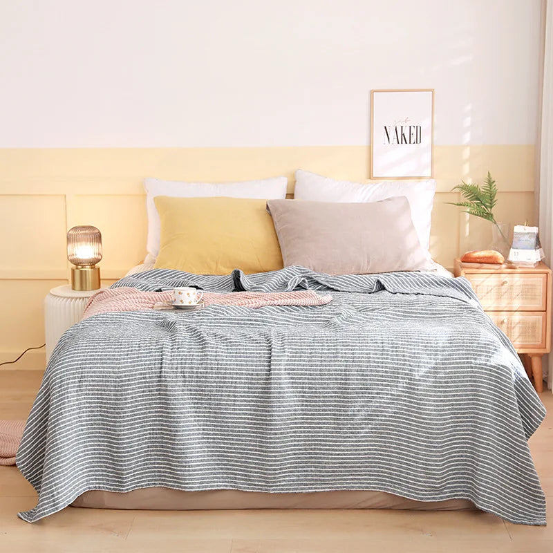 Cotton Gauze Lightweight Summer Cooling Blanket and Bedspread - Plaid Picnic and Sofa Bedding Coverlet for Napping and Sleeping