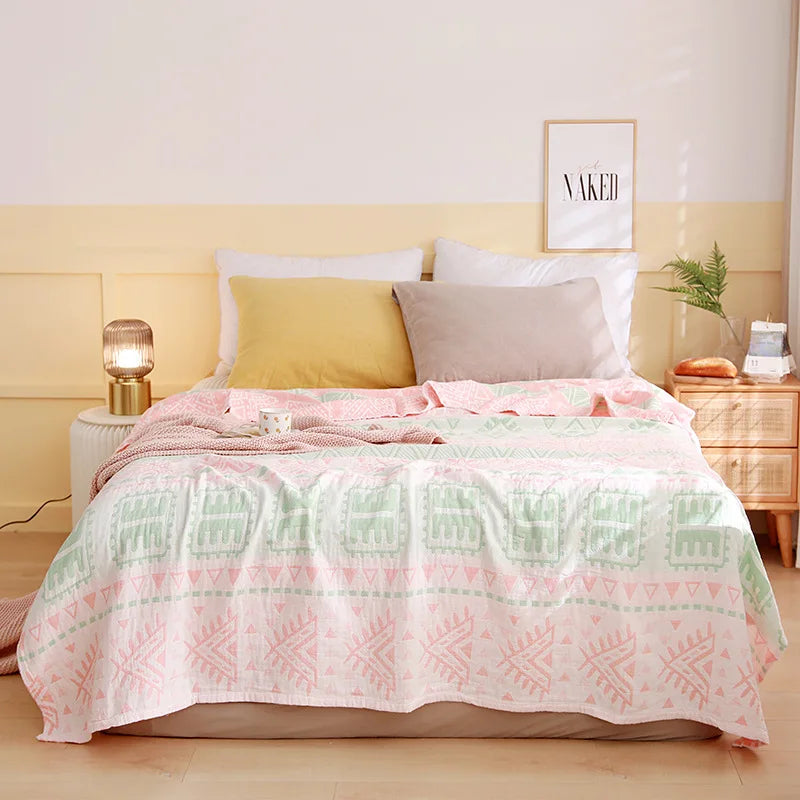 Cotton Gauze Lightweight Summer Cooling Blanket and Bedspread - Plaid Picnic and Sofa Bedding Coverlet for Napping and Sleeping