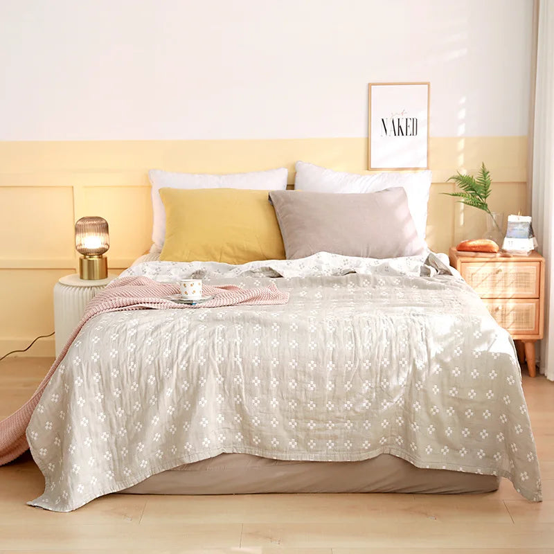 Cotton Gauze Lightweight Summer Cooling Blanket and Bedspread - Plaid Picnic and Sofa Bedding Coverlet for Napping and Sleeping