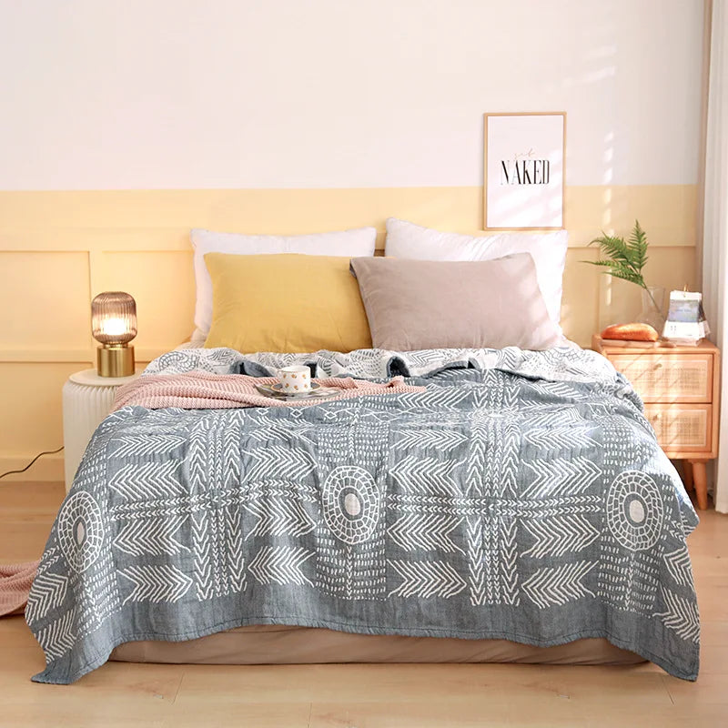 Cotton Gauze Lightweight Summer Cooling Blanket and Bedspread - Plaid Picnic and Sofa Bedding Coverlet for Napping and Sleeping