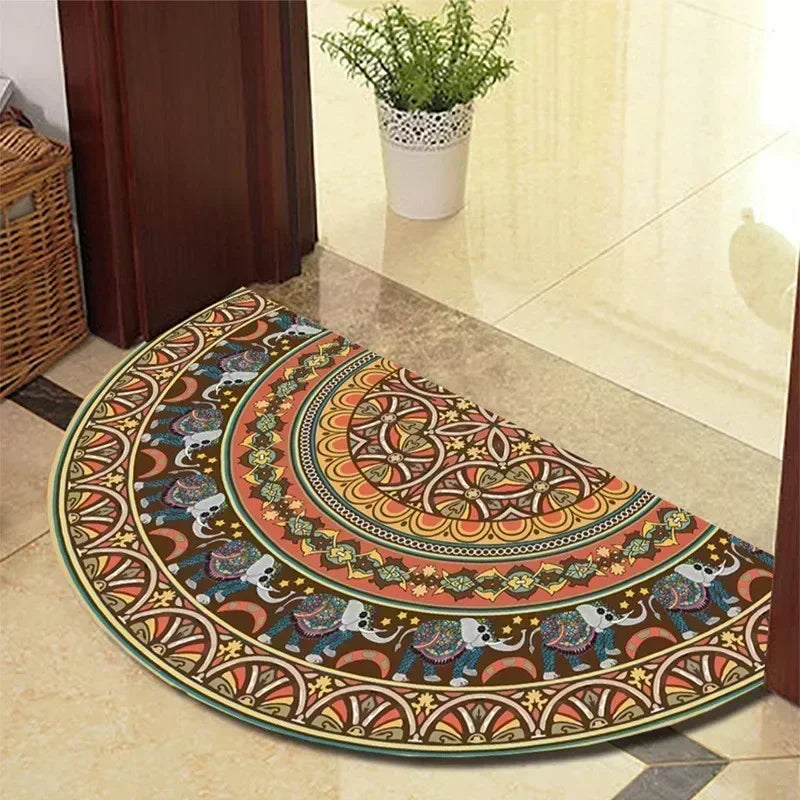 Retro Door Rug Semi-Circular Floor Mat European Style Carpet for Living Room Indoor Door Entrance Mats Home Decor Alfombra