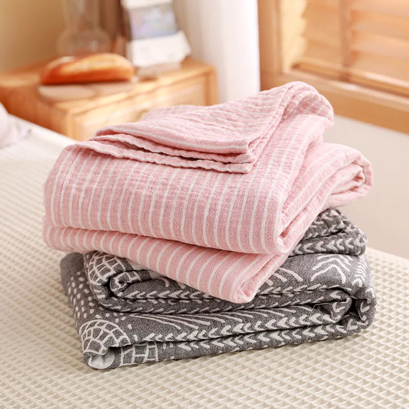 Cotton Gauze Lightweight Summer Cooling Blanket and Bedspread - Plaid Picnic and Sofa Bedding Coverlet for Napping and Sleeping
