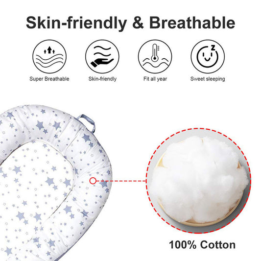 Baby Nest Lounger - Breathable Cotton Newborn Bed with Safe Bumpers