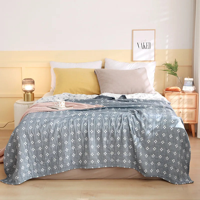 Cotton Gauze Lightweight Summer Cooling Blanket and Bedspread - Plaid Picnic and Sofa Bedding Coverlet for Napping and Sleeping